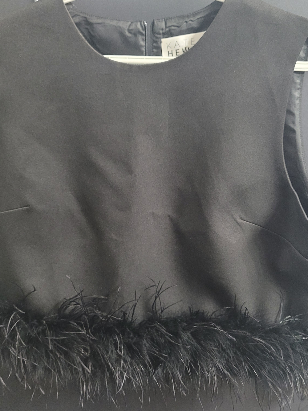 Kate Hewko: Black Feather-Trim Sleeveless crop